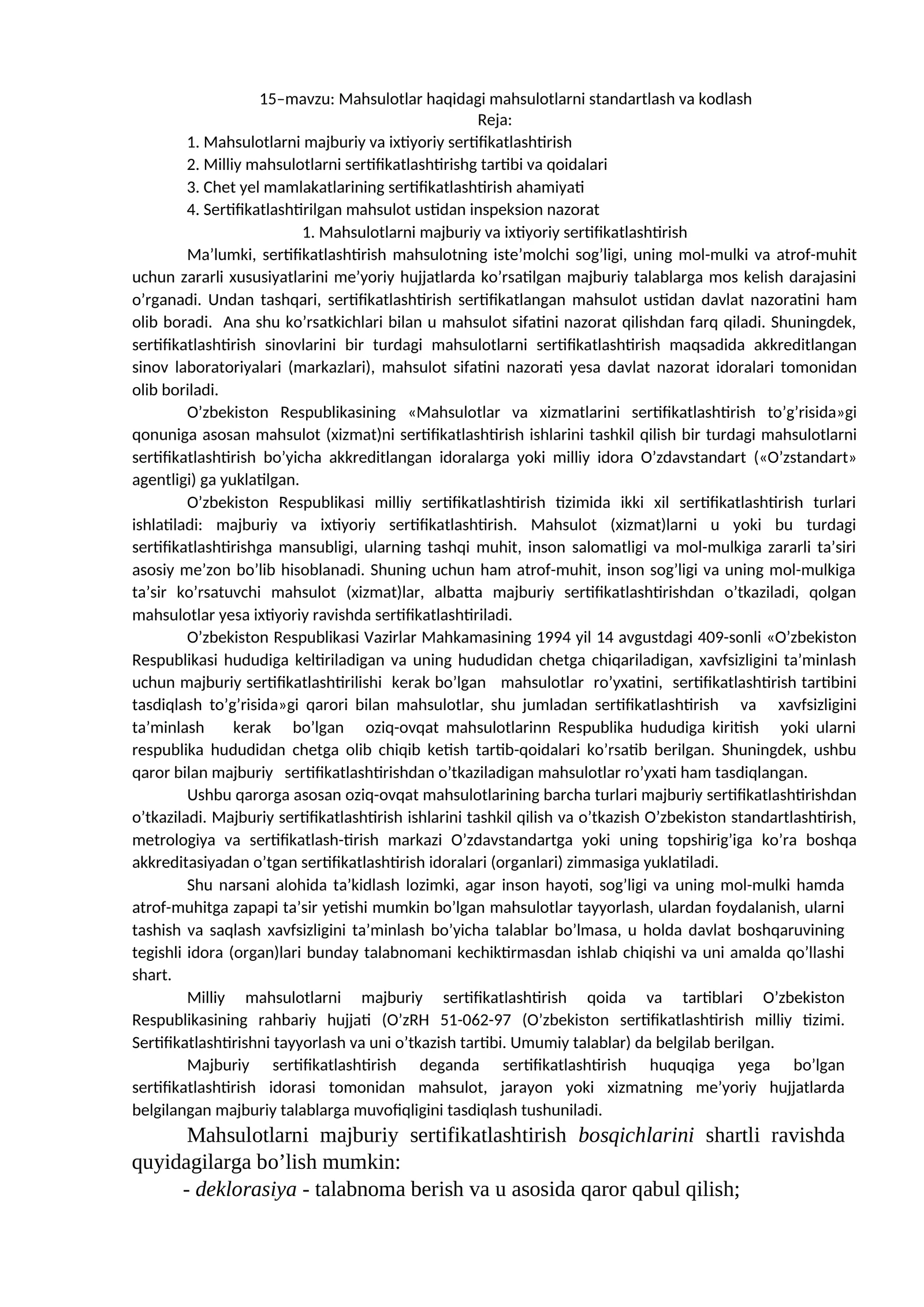 Mahsulotlar haqidagi mahsulotlarni standartlash va kodlash