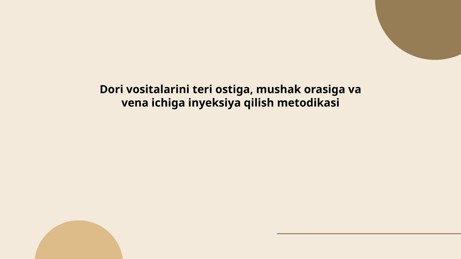 Dori vositalarini teri ostiga, mushak orasiga va vena ichiga inyeksiya qilish metodikasi