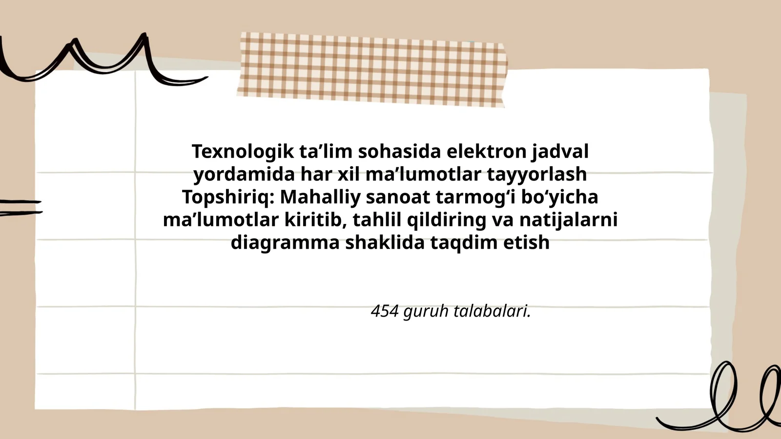 Texnologik ta’lim sohasida elektron jadval yordamida har xil ma’lumotlar tayyorlash