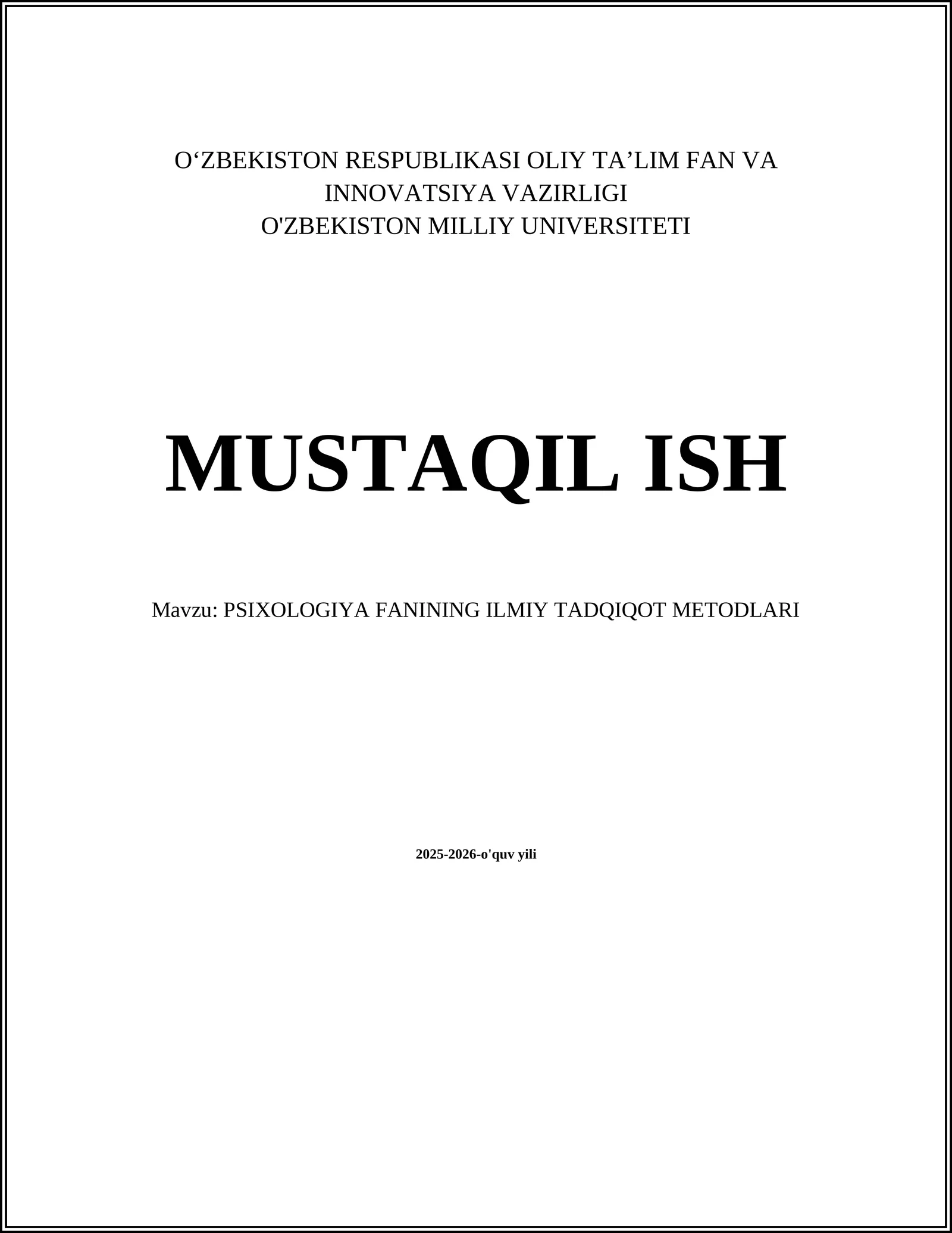 PSIXOLOGIYA FANINING ILMIY TADQIQOT METODLARI