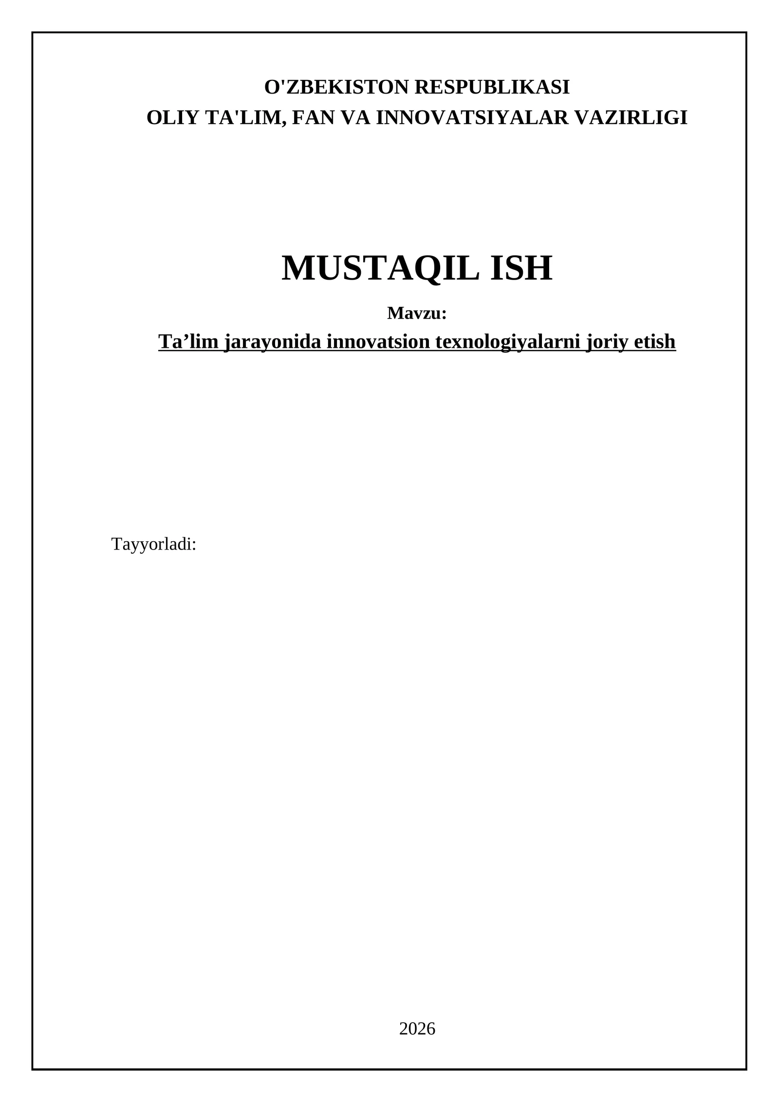 Innovatsion texnologiyalarni joriy etish