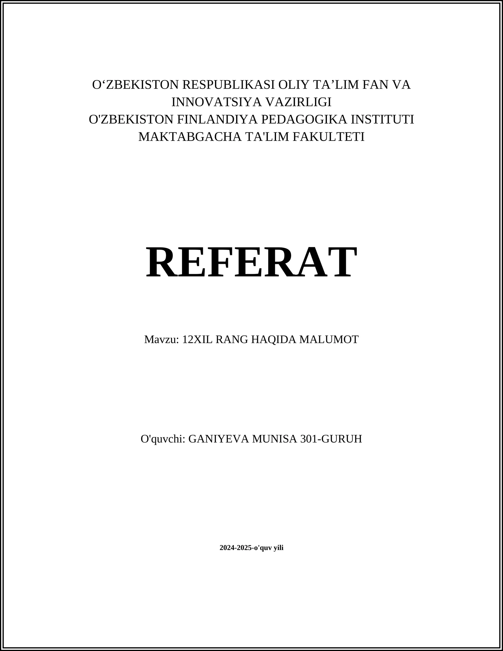 12-Xil rang haqida malumot