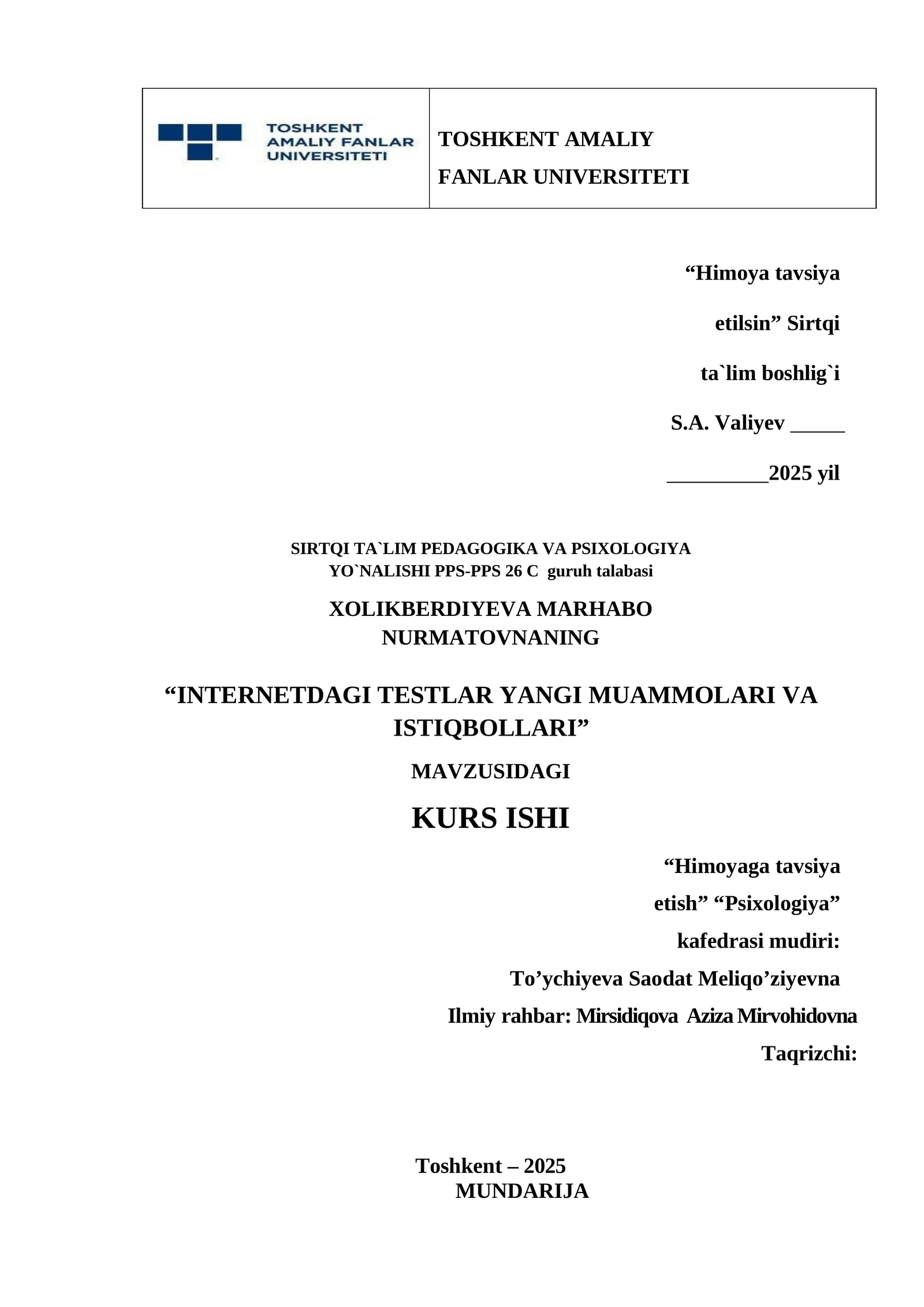 INTERNETDAGI TESTLAR YANGI MUAMMOLARI VA ISTIQBOLLARI