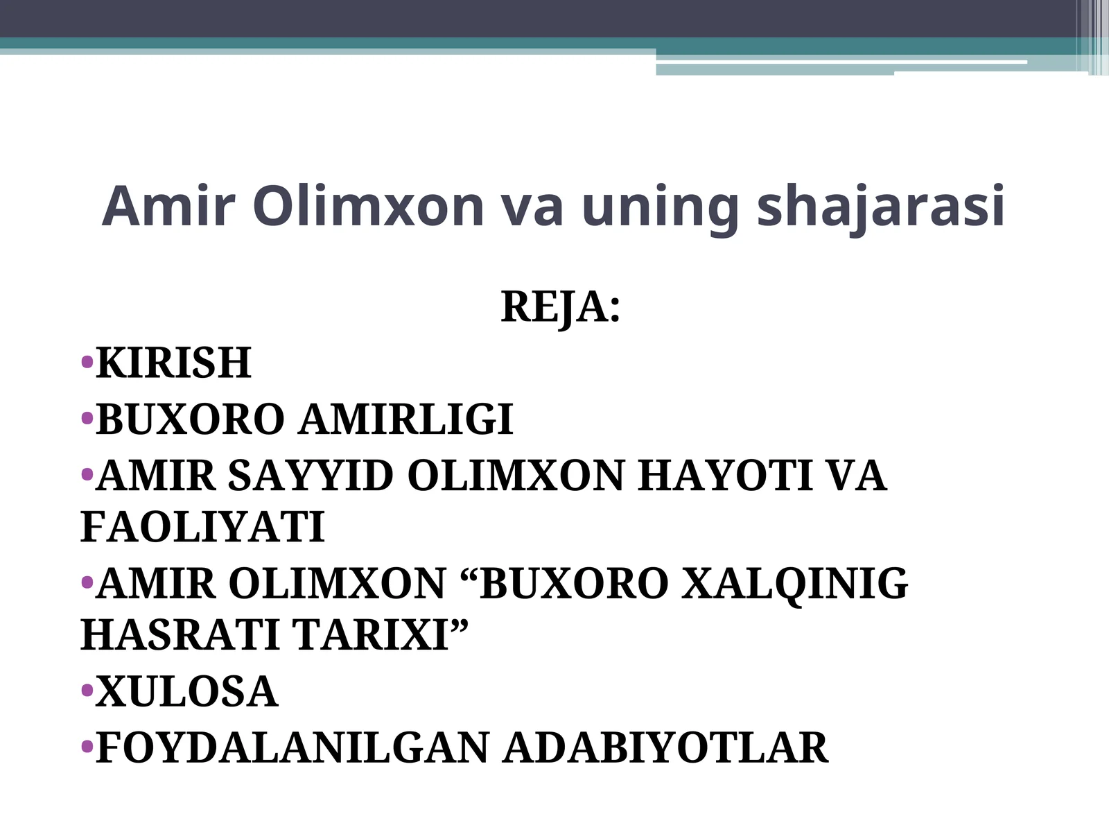 Amir Olimxon va uning shajarasi