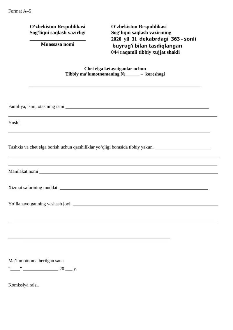 Chet elga ketayotganlar uchun ma'lumotnoma