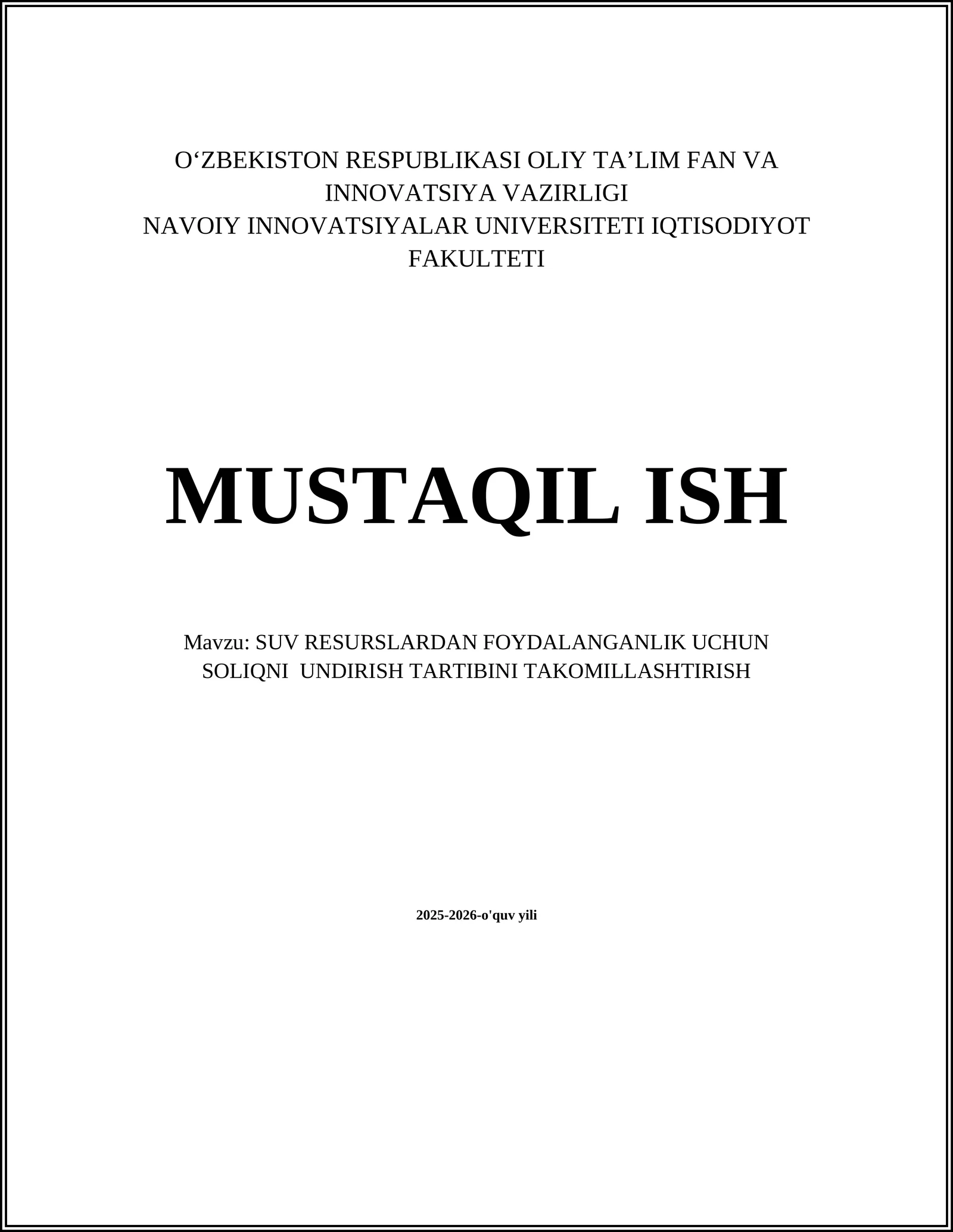 SOLIQNI UNDIRISH TARTIBINI TAKOMILLASHTIRISH
