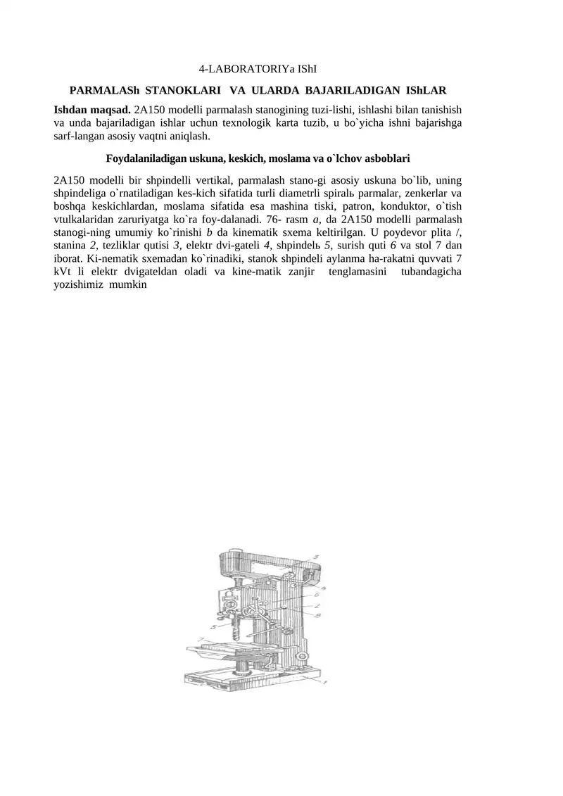 4-LABORATORIYa IShI PARMALASh STANOKLARI VA ULARDA BAJARILADIGAN IShLAR