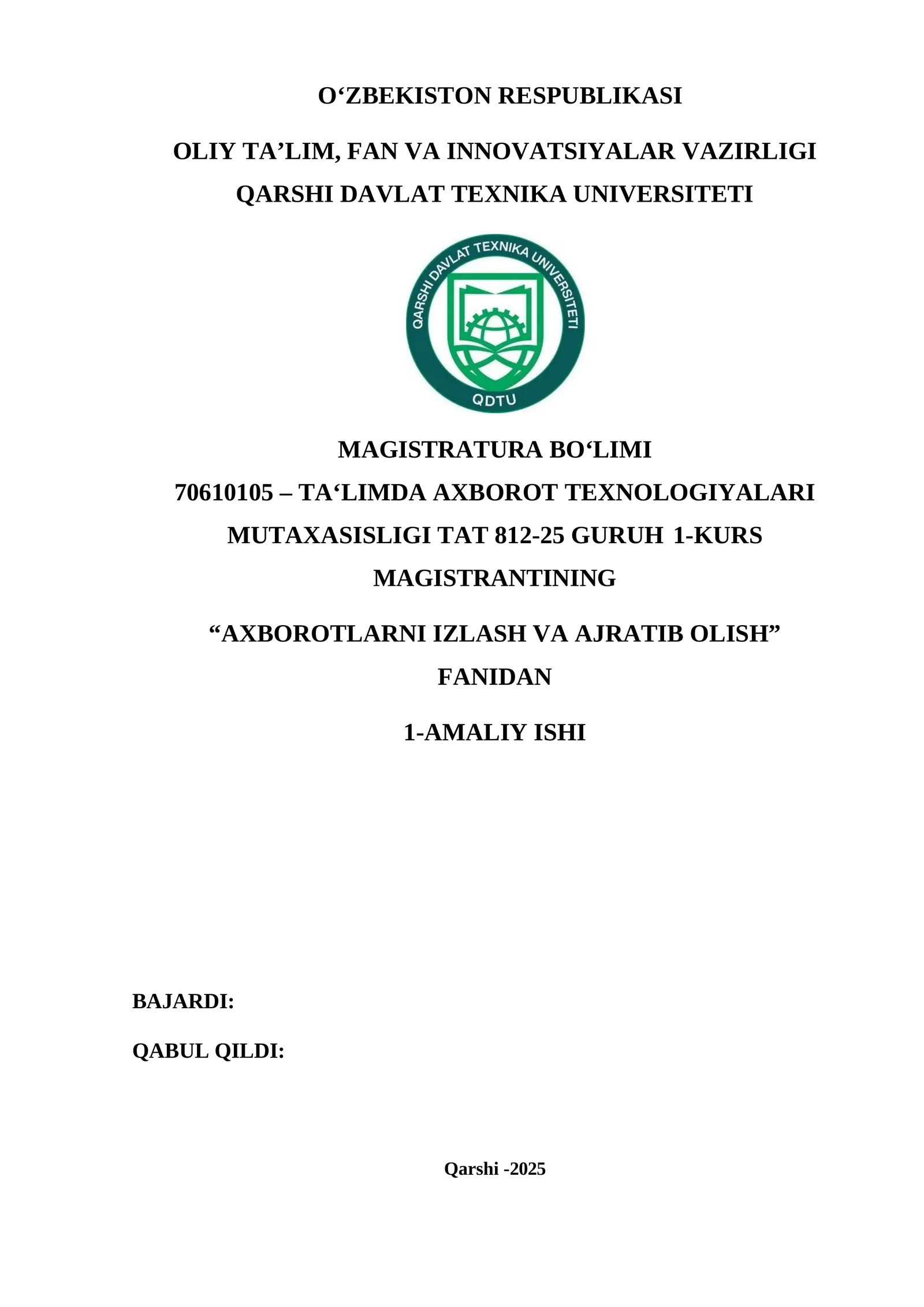 Amaliy ish axborotlarni izlash