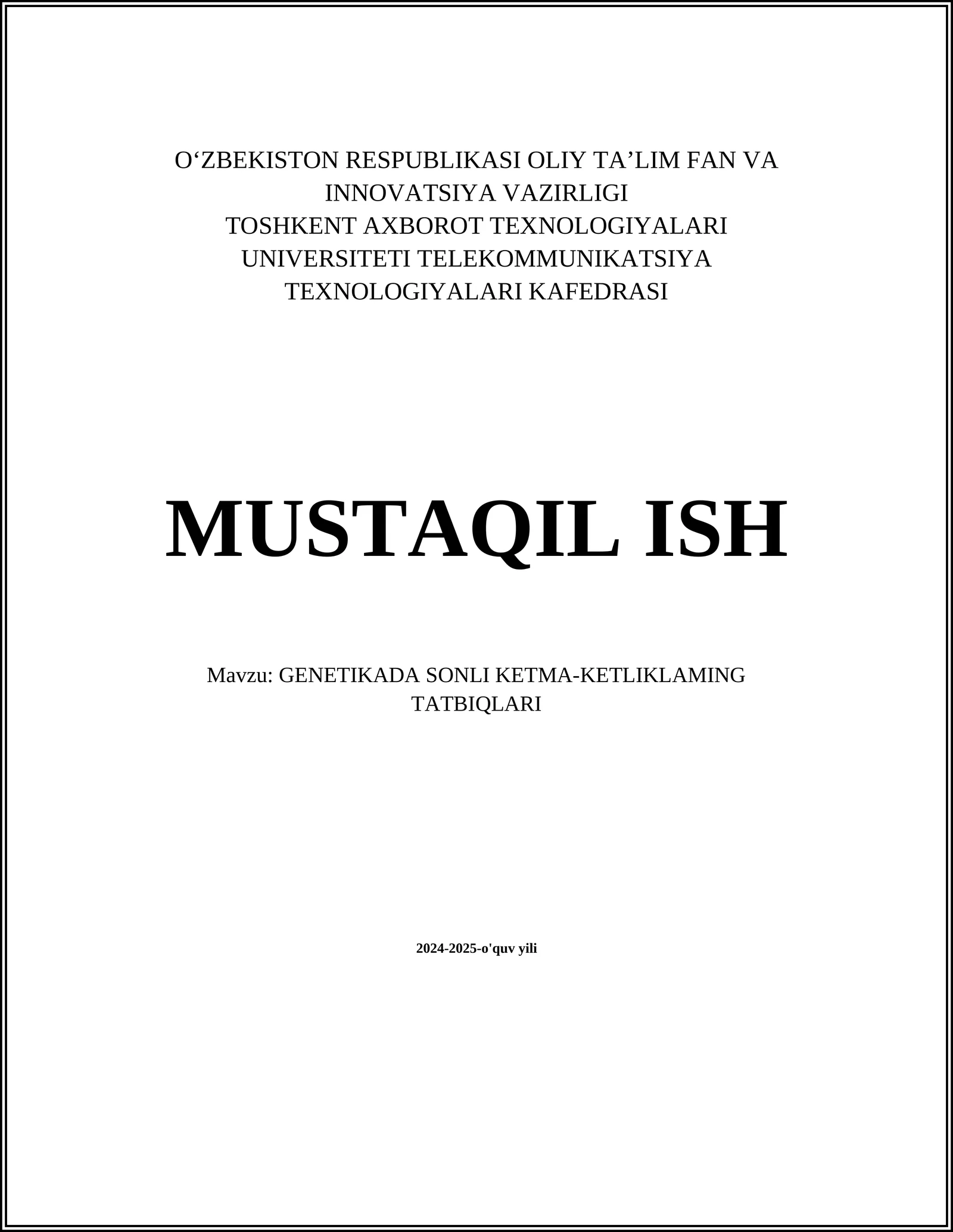 GENETIKADA SONLI KETMA-KETLIKLAMING TATBIQLARI
