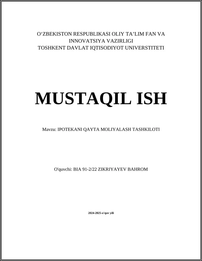 IPOTEKANI QAYTA MOLIYALASH TASHKILOTI