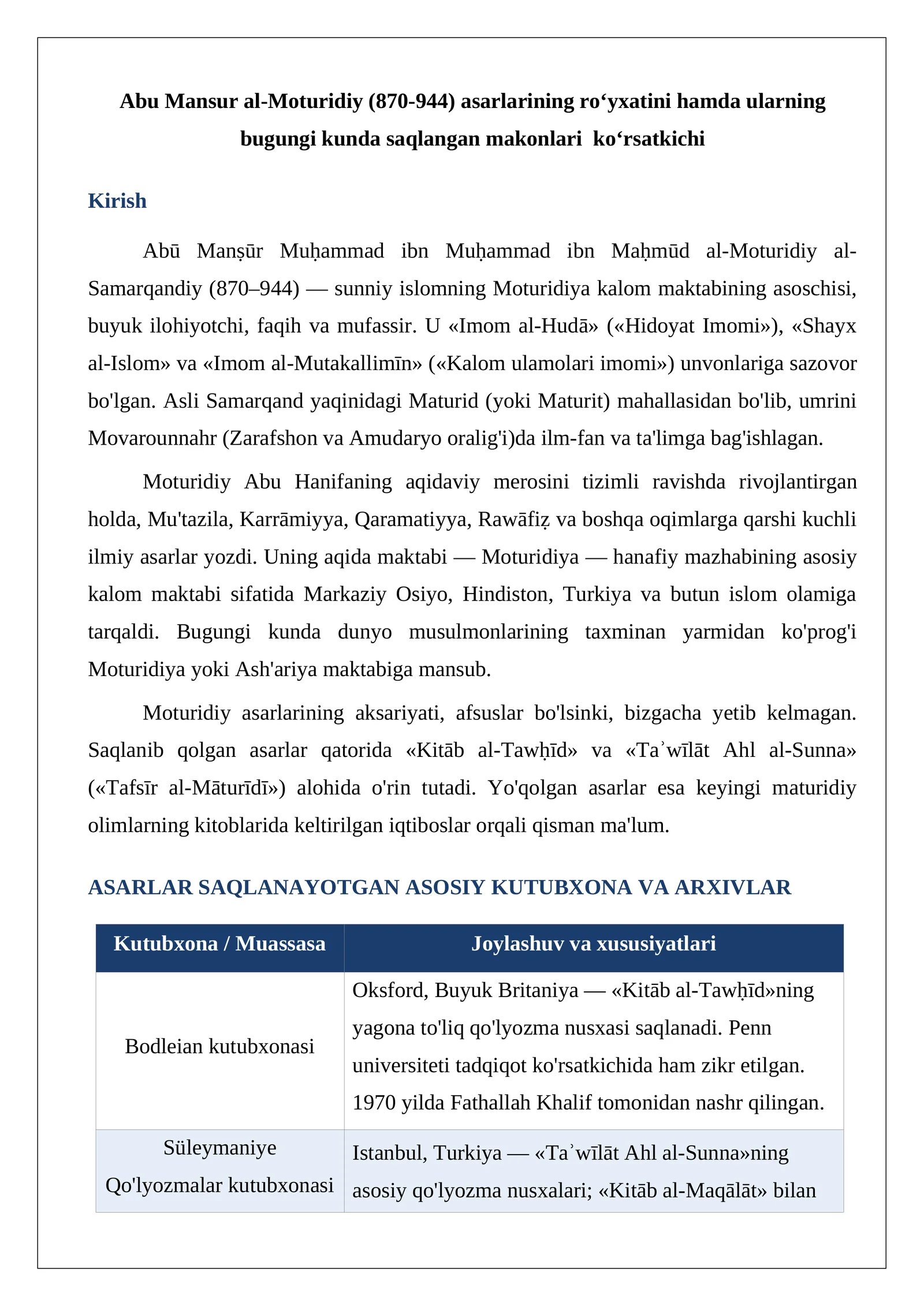 Abu Mansur al-Moturidiy (870-944)