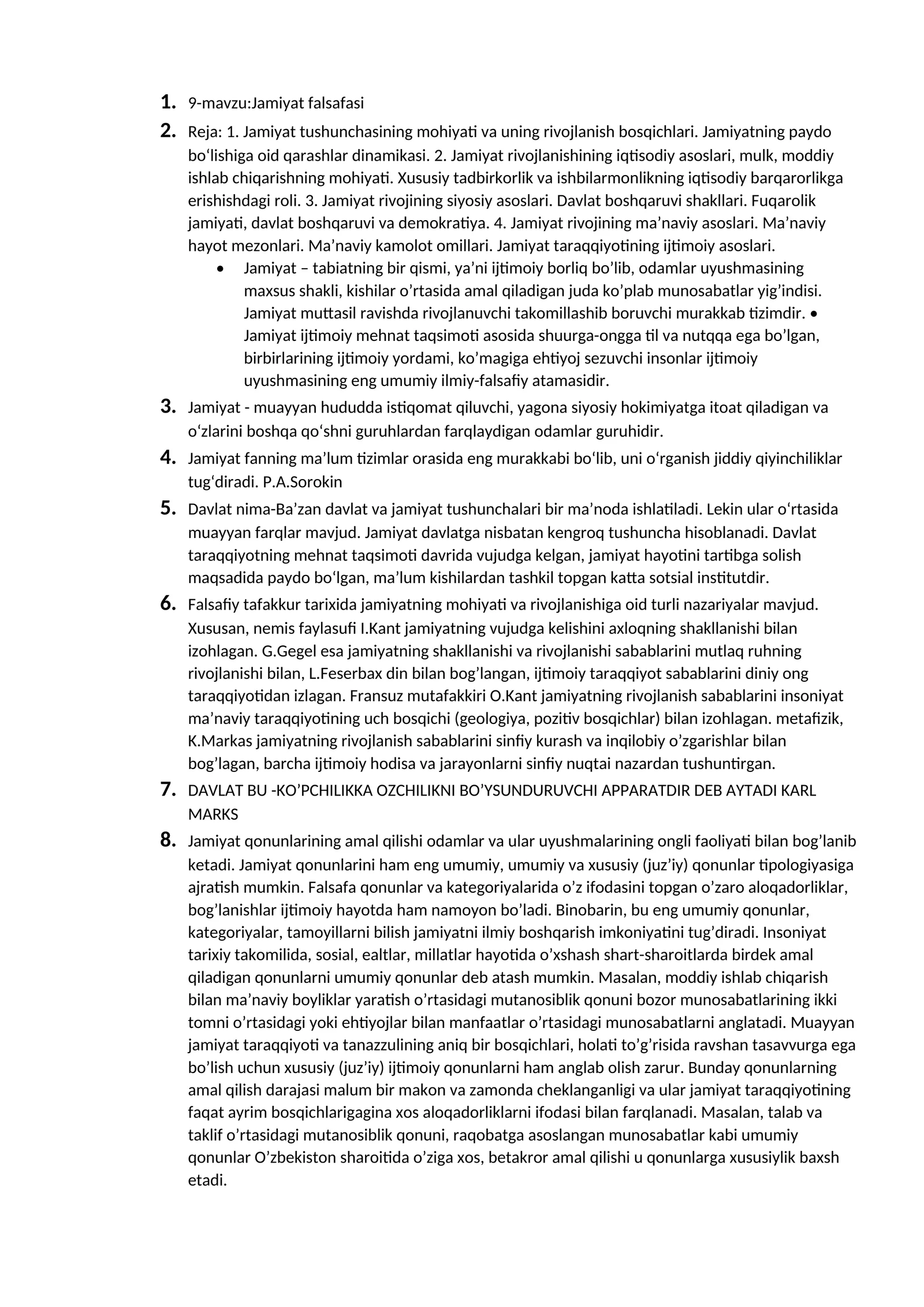 9-mavzu:Jamiyat falsafasi