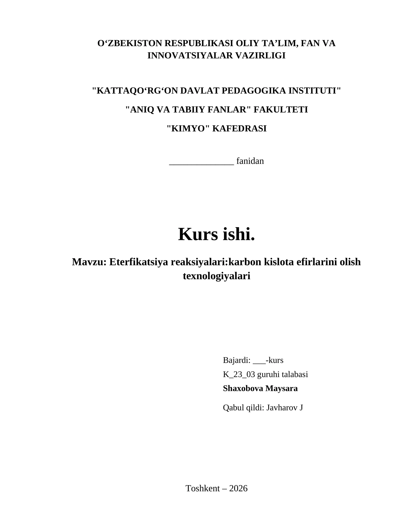Eterfikatsiya reaksiyalari:karbon kislota efirlarini olish texnologiyalari