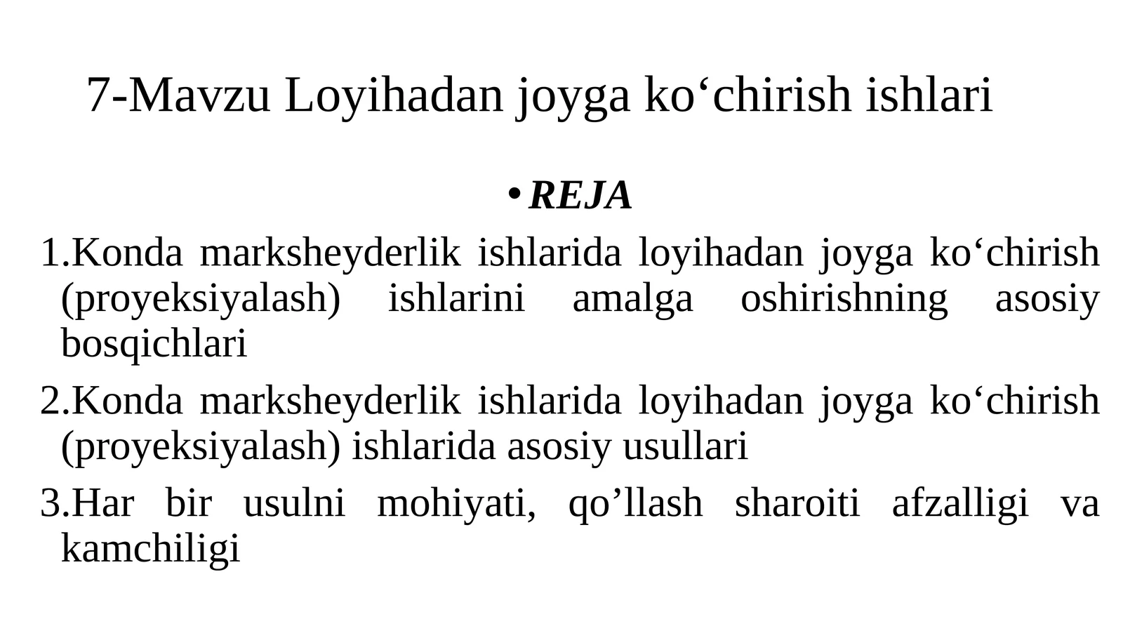 Loyiha joyga ko‘chirish ishlari