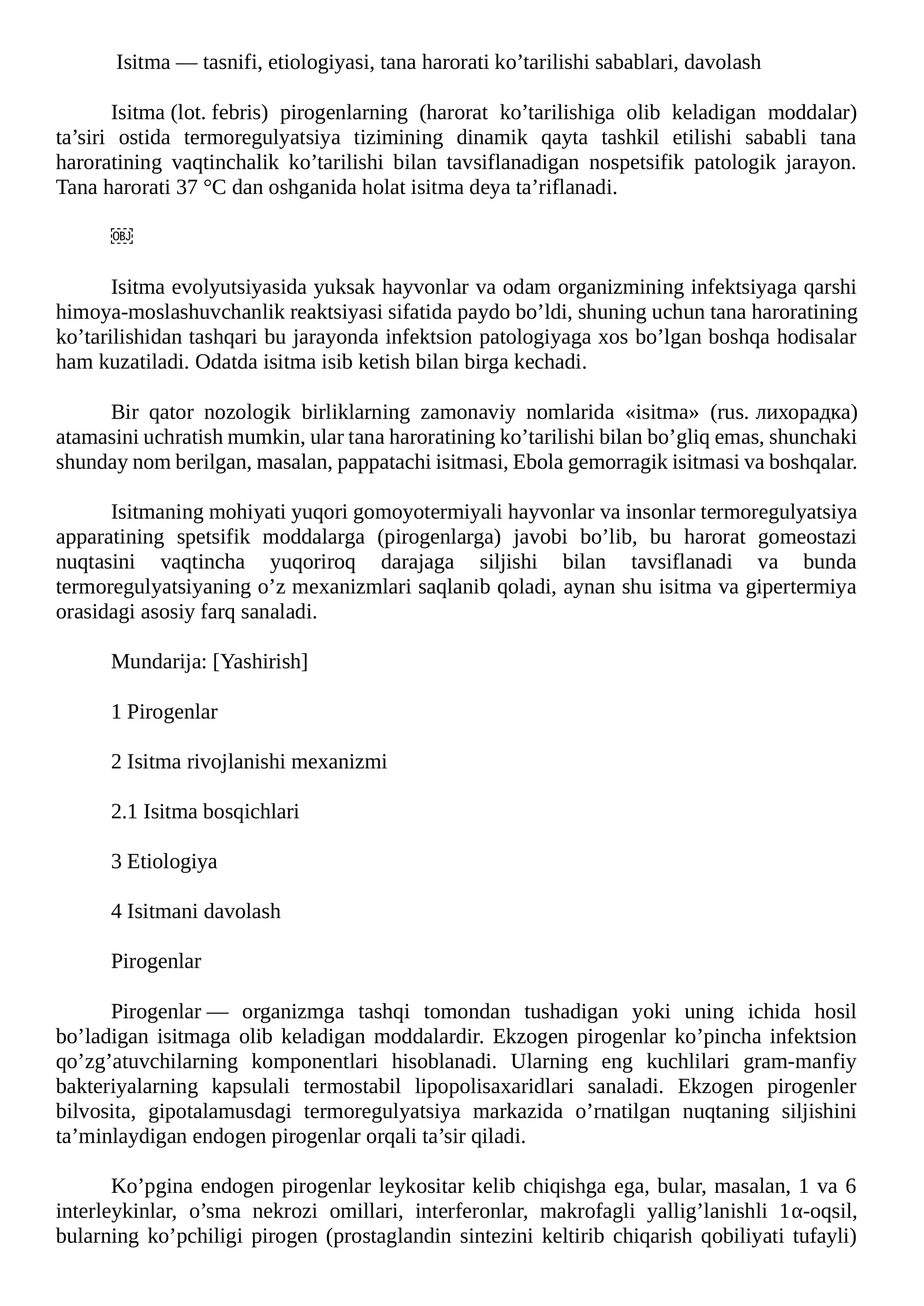 Isitma — tasnifi, etiologiyasi, tana harorati ko’tarilishi sabablari, davolash