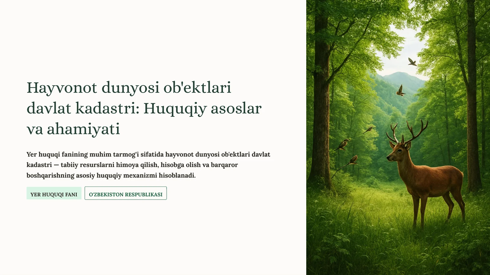 Hayvonot dunyosi ob'ektlari davlat kadastri: Huquqiy asoslar va ahamiyati