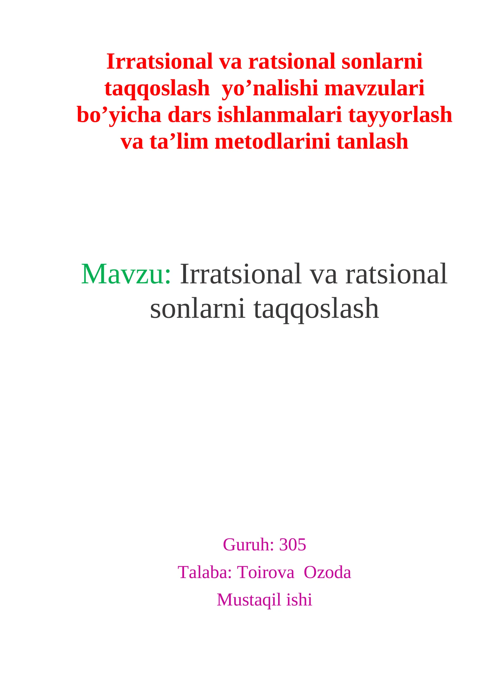 Irratsional va ratsional sonlarni taqqoslash