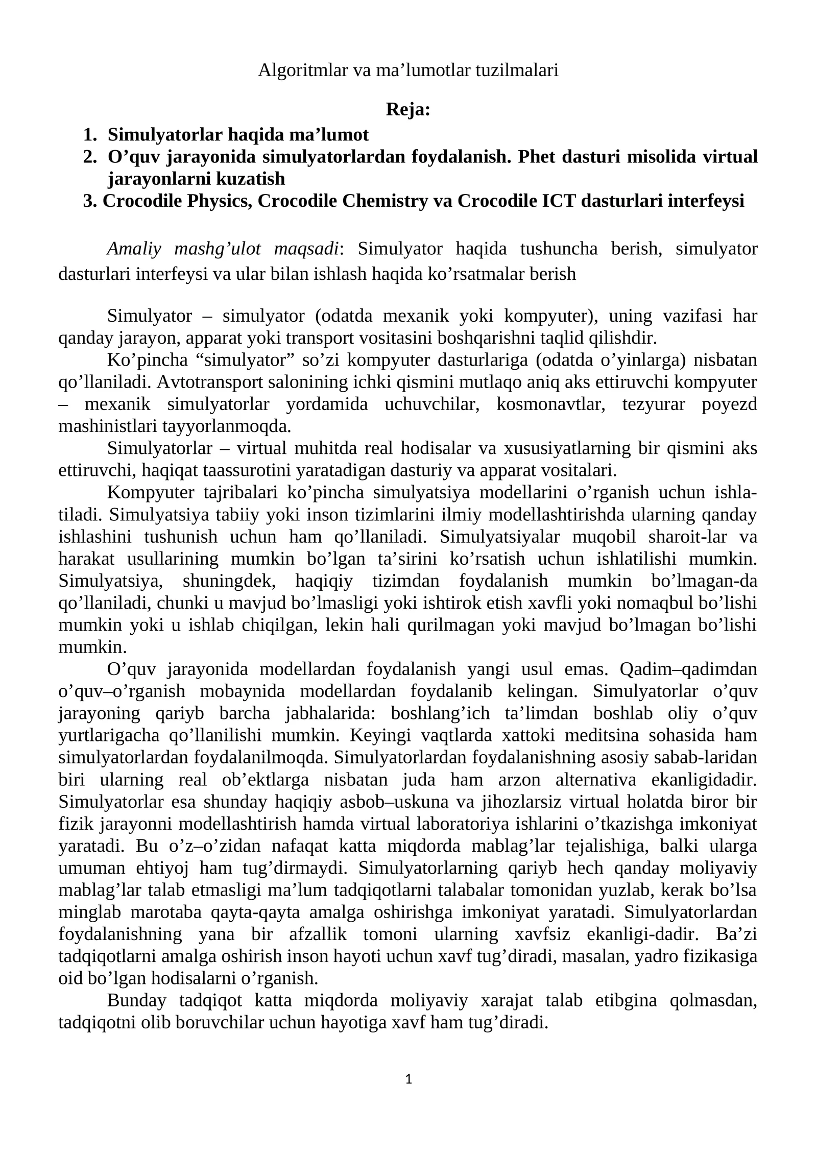Algoritmlar va ma’lumotlar tuzilmalari