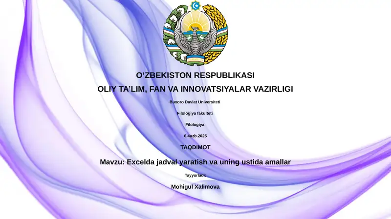 Excelda jadval yaratish va uning ustida amallar