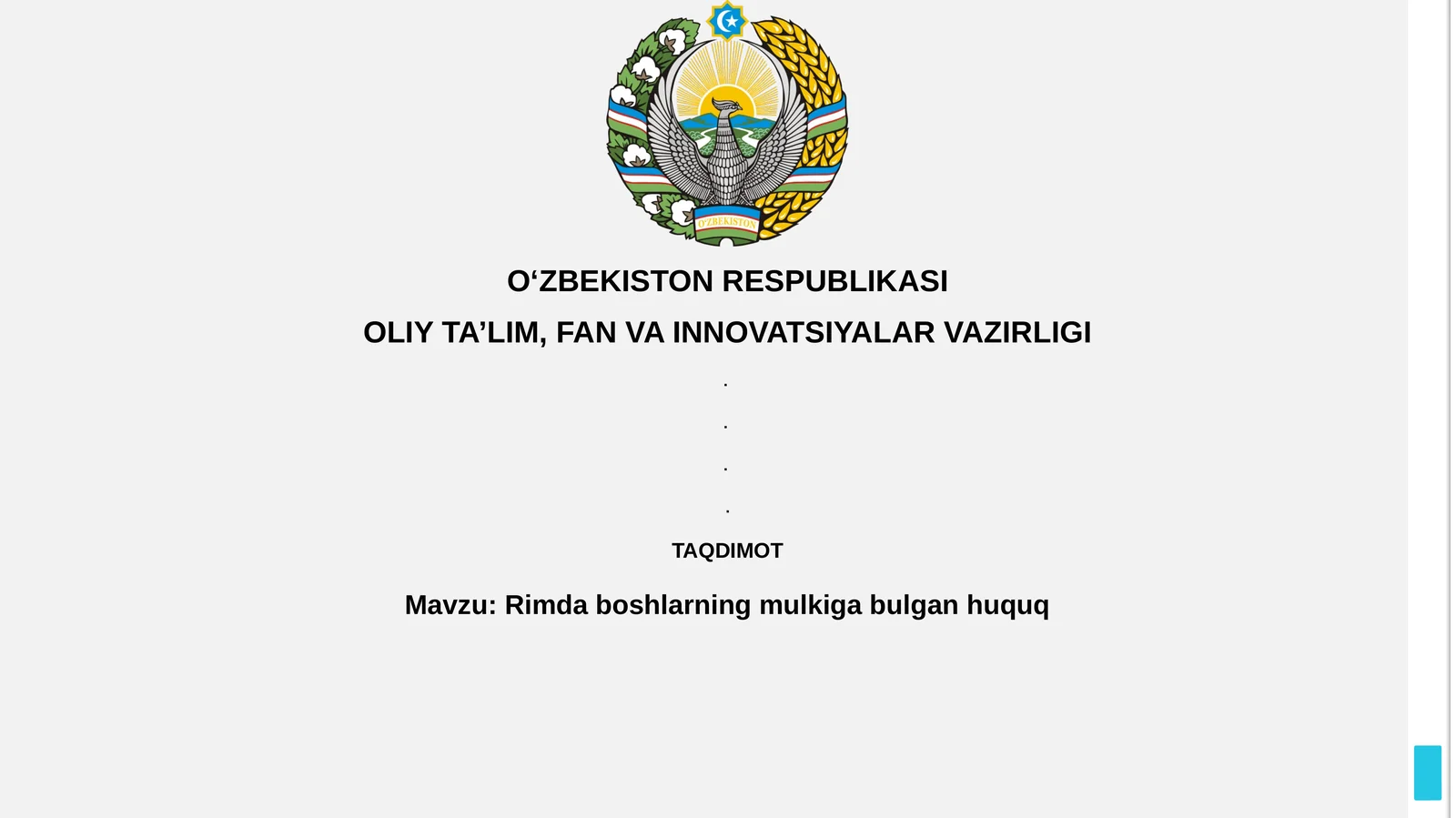 Rimdaboshlarning mulkiga bulgan huquq