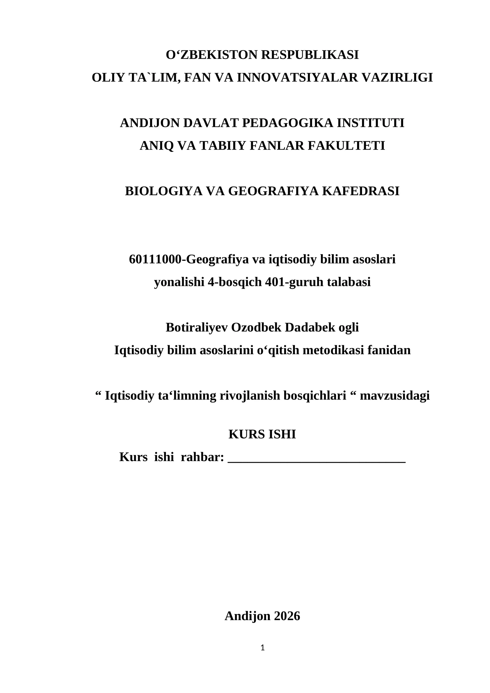 Iqtisodiy ta‘limning rivojlanish bosqichlari