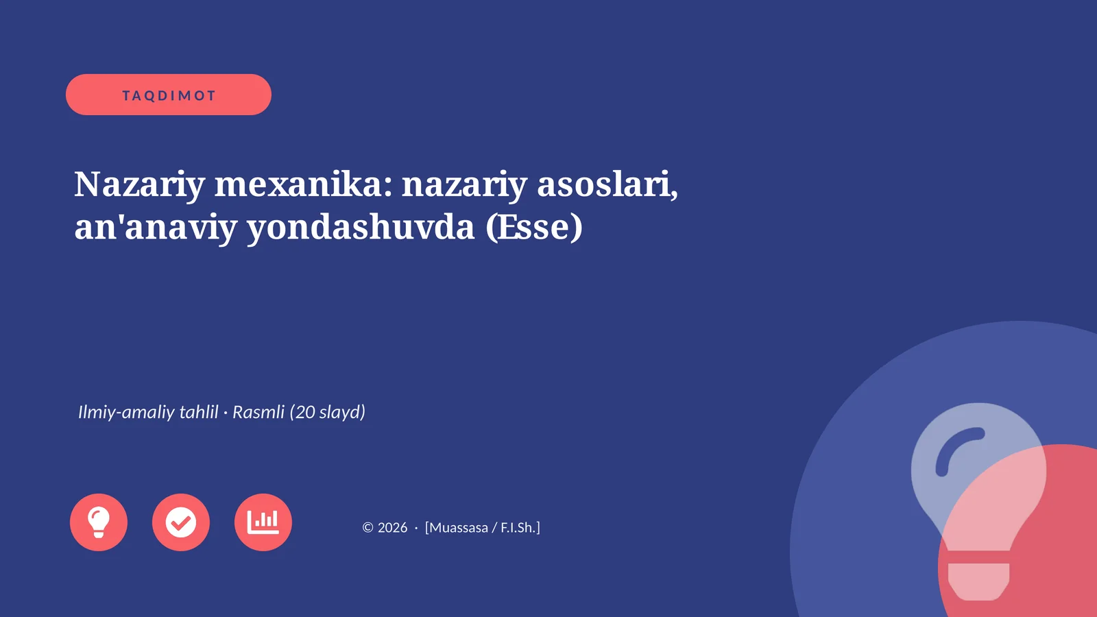 Nazariy mexanika: nazariy asoslari, an'anaviy yondashuvda (Esse)