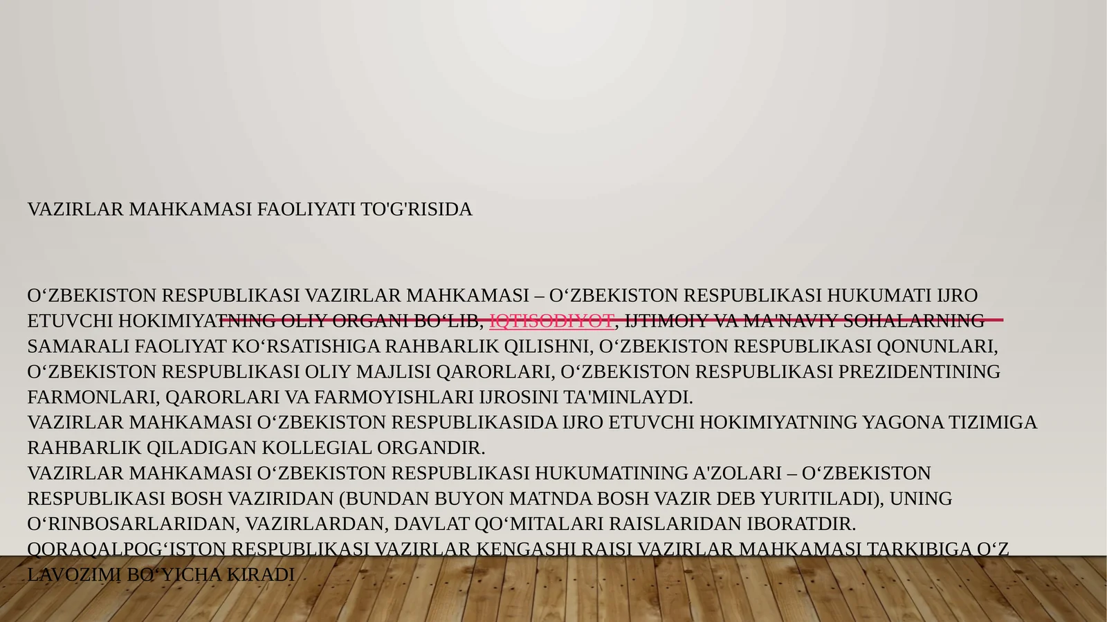 Vazirlar mahkamasi faoliyati to'g'risida