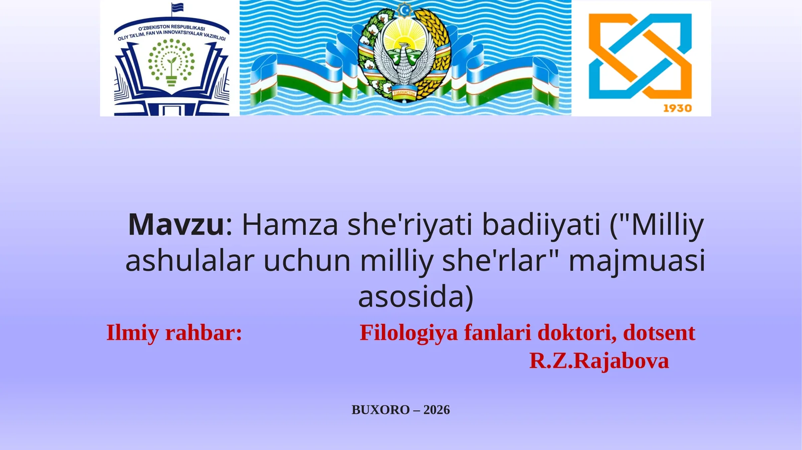 Hamza she'riyati badiiyati ("Milliy ashulalar uchun milliy she'rlar" majmuasi asosida)