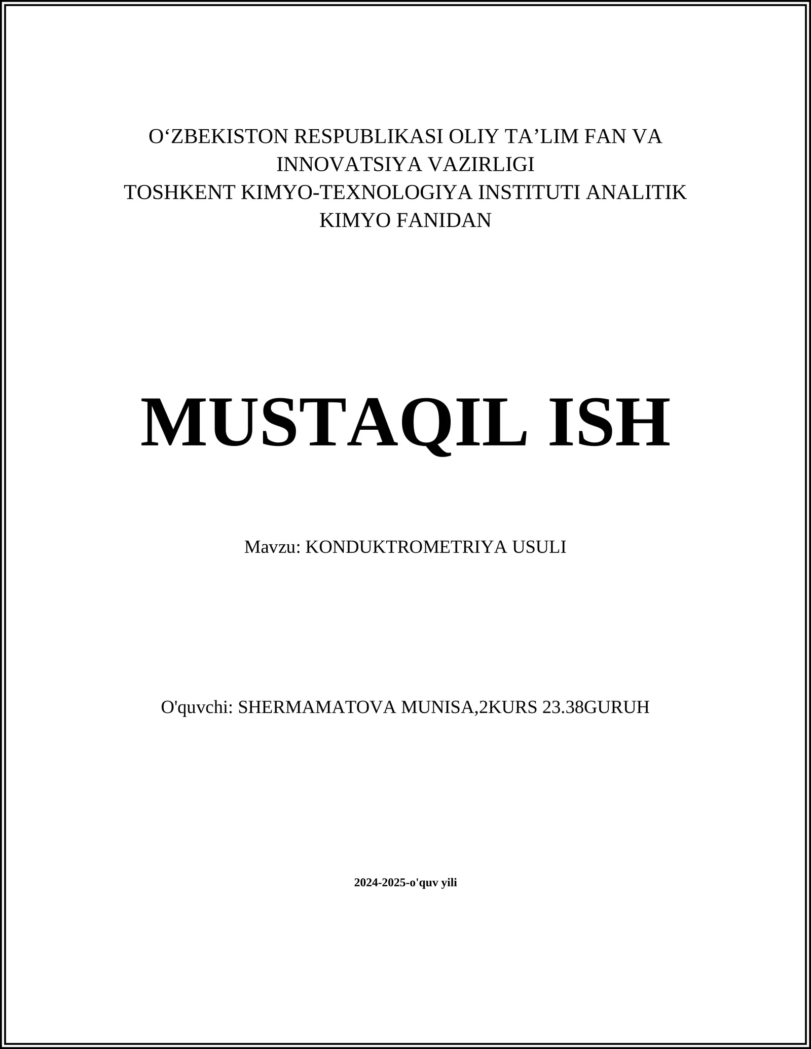 KONDUKTROMETRIYA USULI