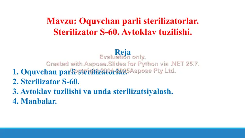 Oquvchan parli sterilizatorlar. Sterilizator S-60. Avtoklav tuzilishi. Taqdimot, 16 sahifa
