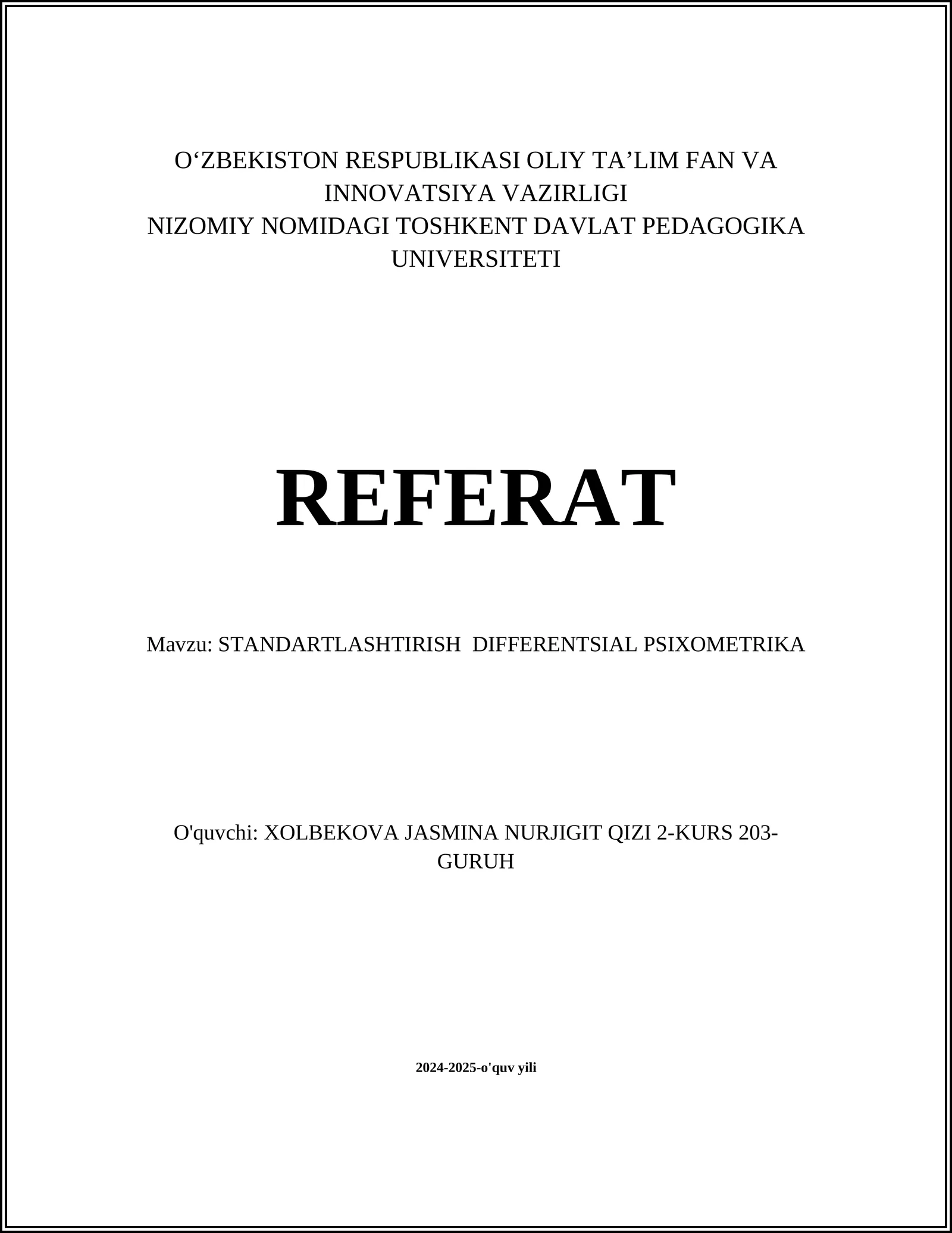 STANDARTLASHTIRISH DIFFERENTSIAL PSIXOMETRIKA