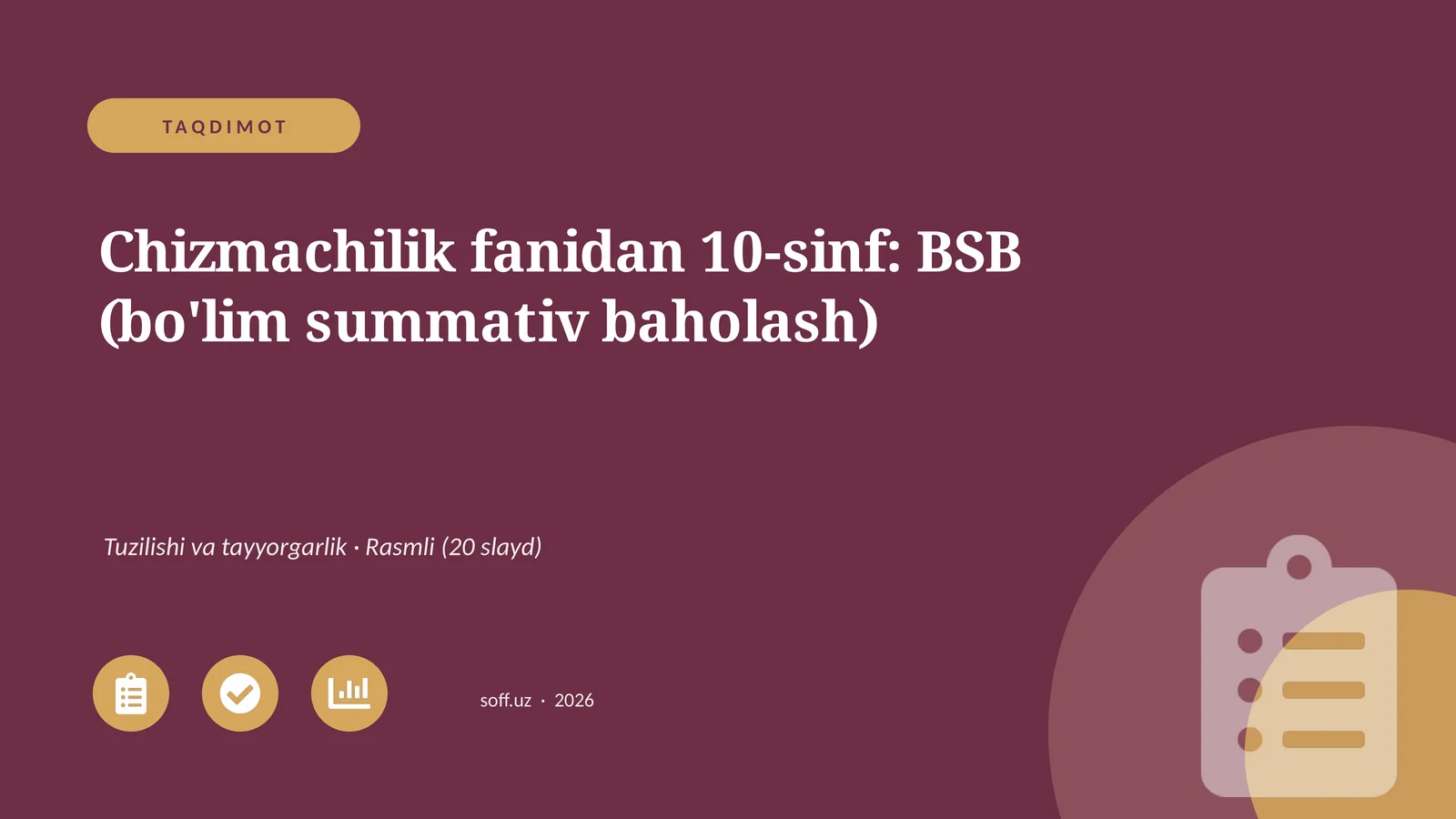 Chizmachilik fanidan 10-sinf: BSB (bo'lim summativ baholash)