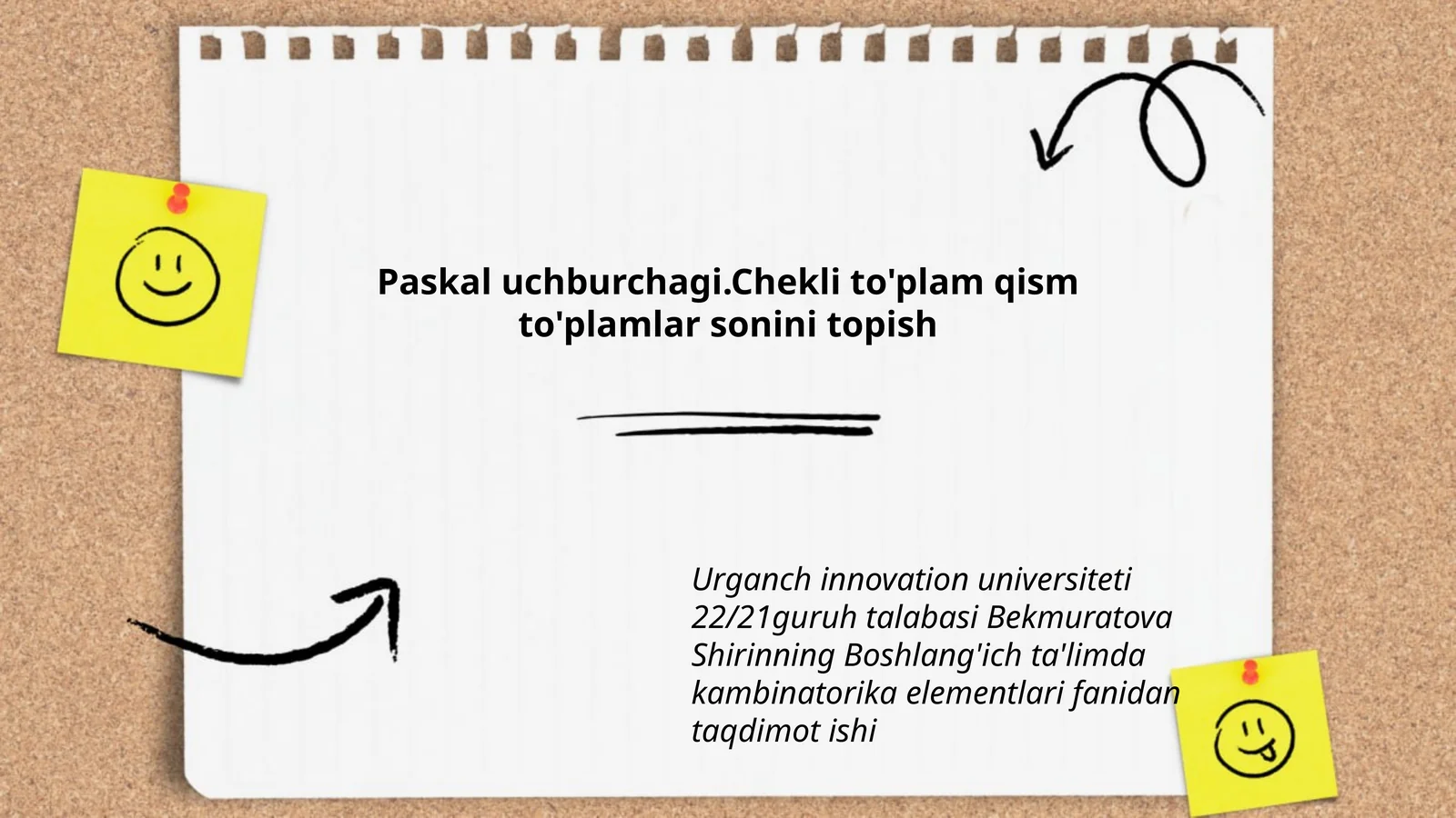 Paskal uchburchagi.Chekli to'plam qism to'plamlar sonini topish