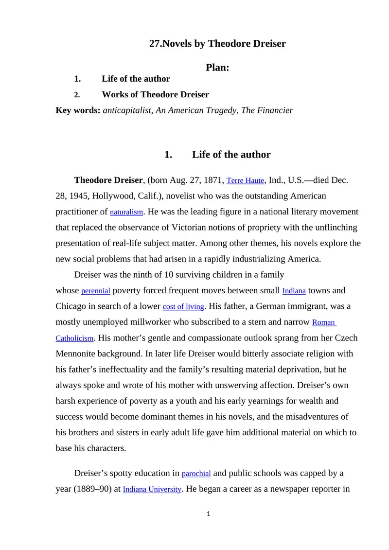 Novels by Theodore Dreiser