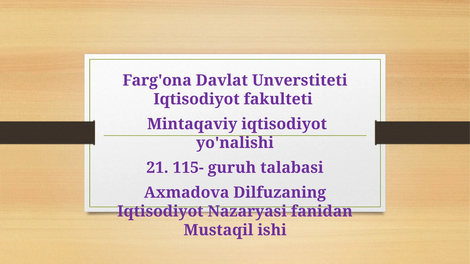 Iqtisodiyot Nazaryasifanidan Mustaqil Ish
