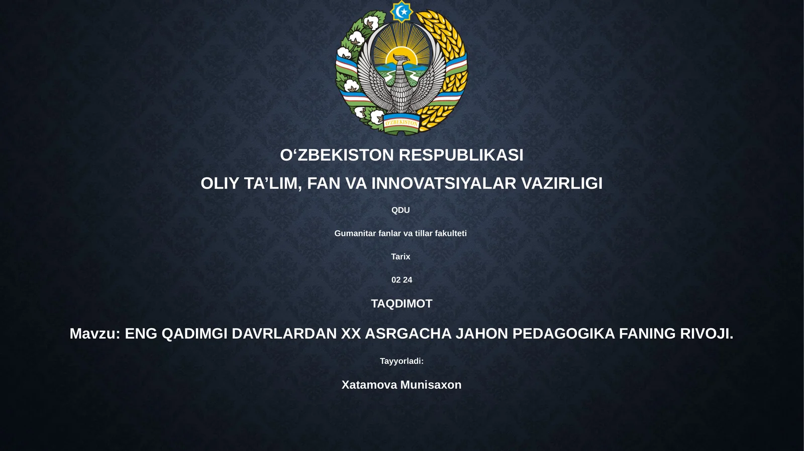 ENG QADIMGI DAVRLARDAN XX ASRGACHA JAHON PEDAGOGIKA FANING RIVOJI