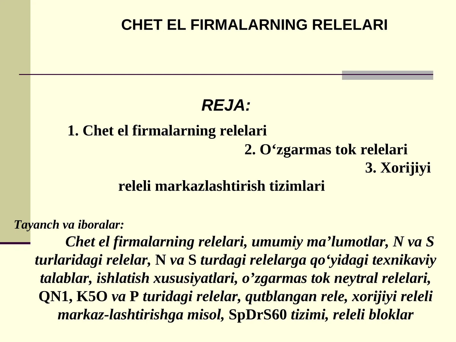 Chet el firmalarning relelari