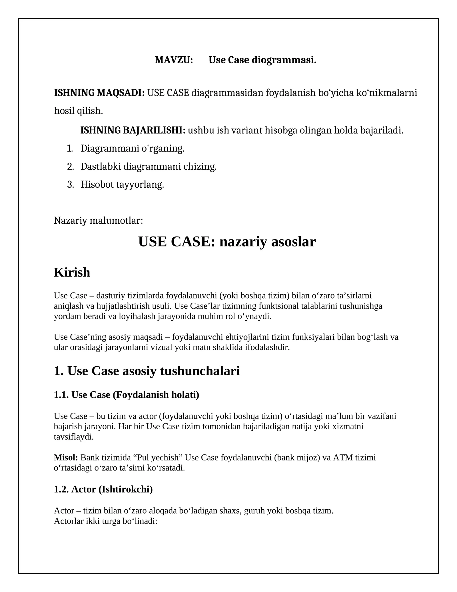 Use Case diogrammasi