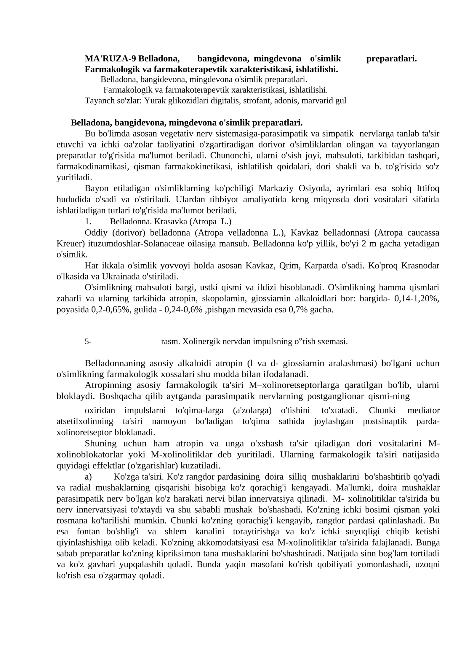 Belladona, bangidevona, mingdevona o'simlik preparatlari