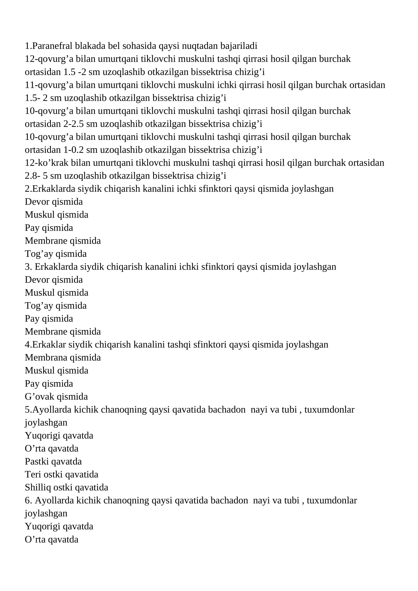 Paranefral blakada bel sohasida qaysi nuqtadan bajariladi