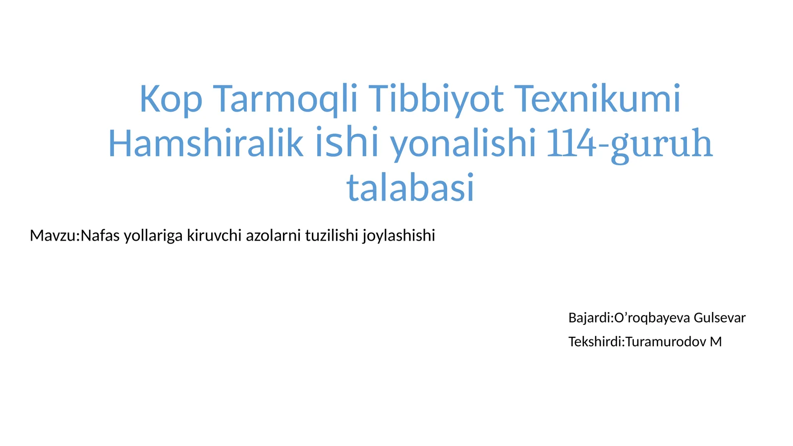 Kop Tarmoqli Tibbiyot Texnikumi Hamshiralikishiyonalishi114-guruhtalabasi