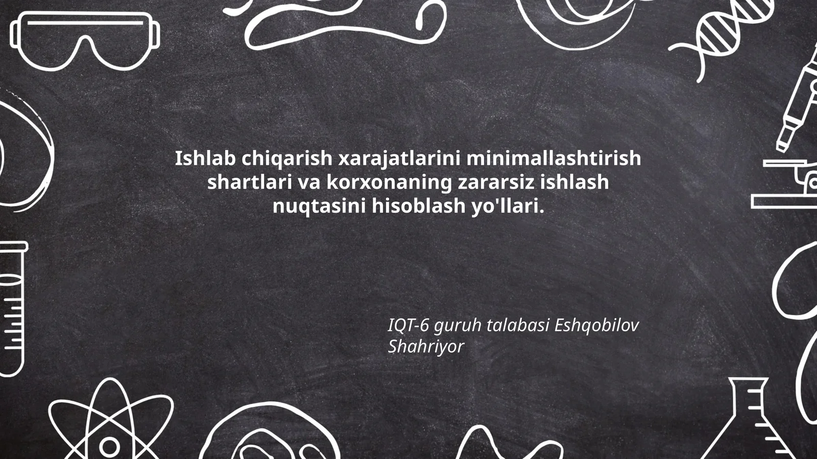 Ishlab chiqarish xarajatlarini minimallashtirish shartlari va korxonaning zararsiz ishlash nuqtasini hisoblash yo'llari