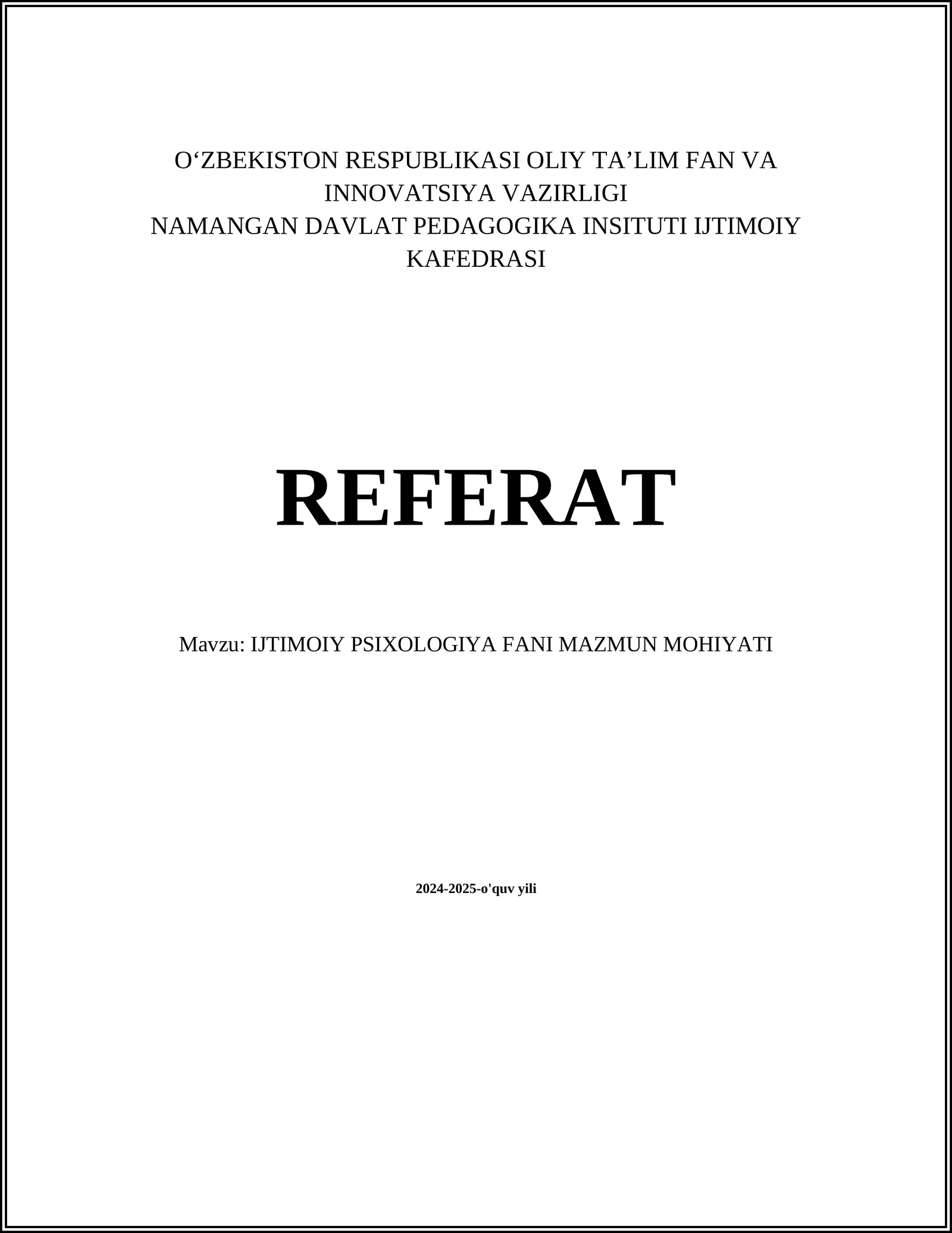IJTIMOIY PSIXOLOGIYA FANI MAZMUN MOHIYATI