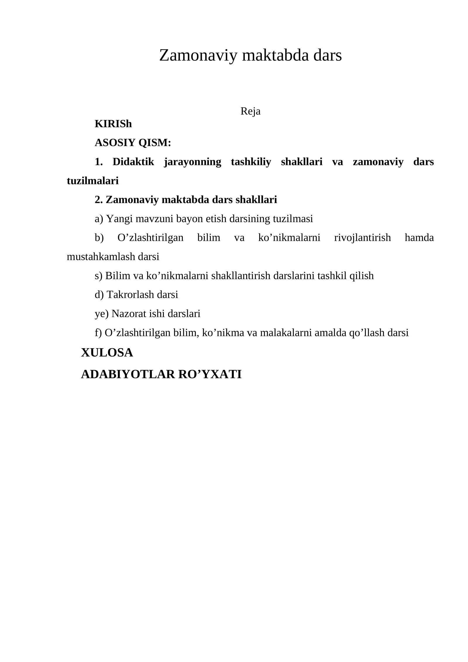 Zamonaviy maktabda dars