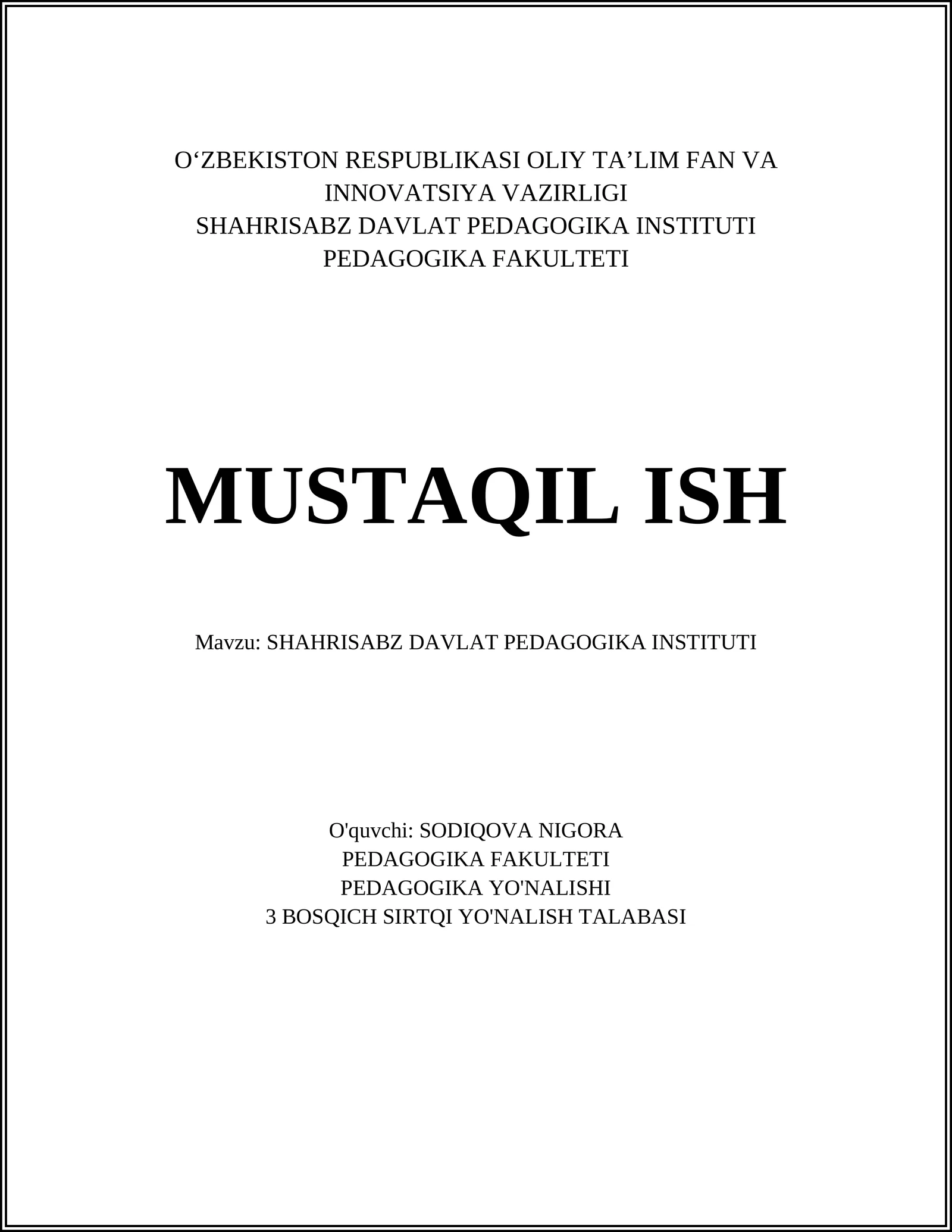 SHAHRISABZ DAVLAT PEDAGOGIKA INSTITUTI