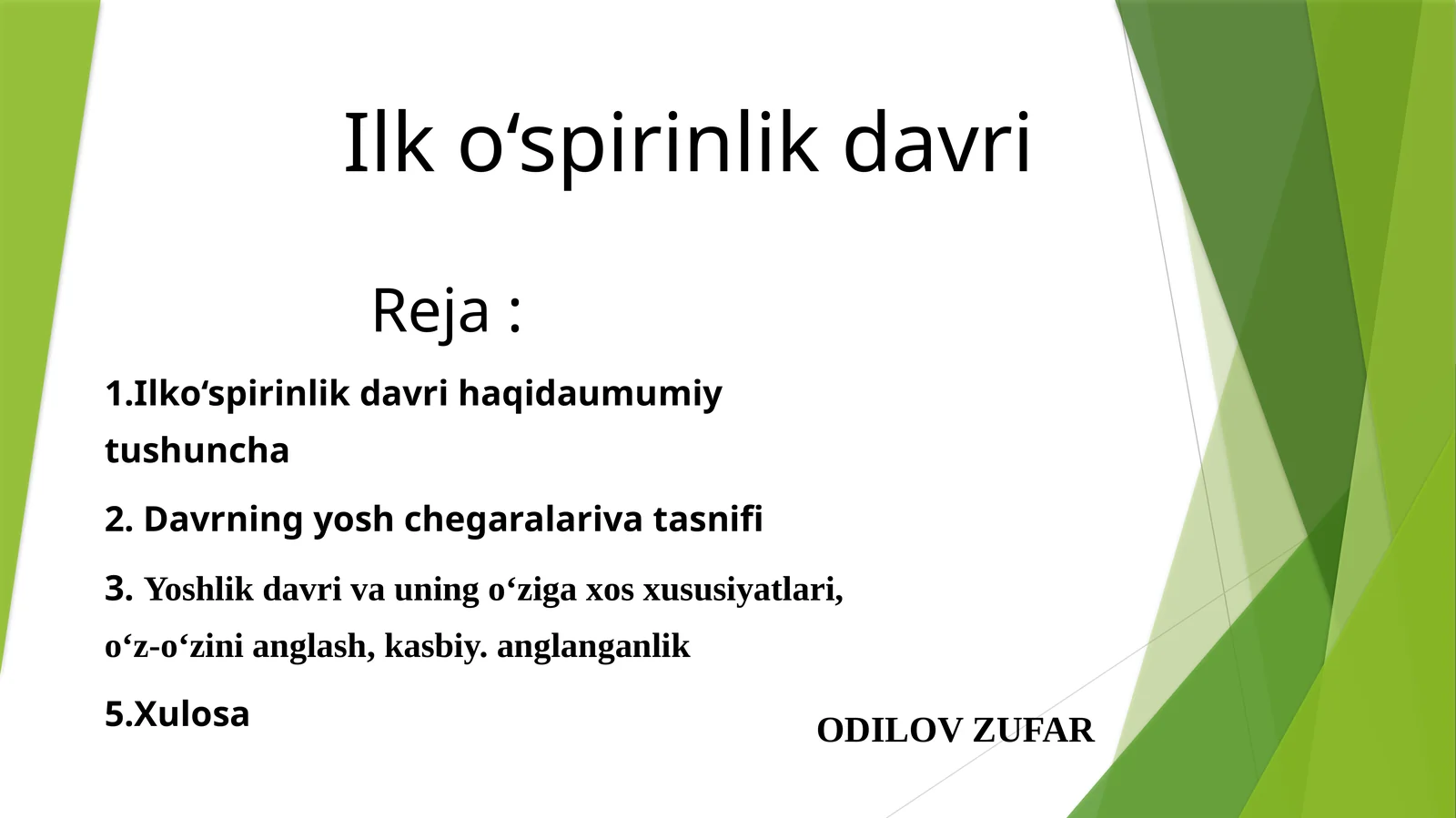 Ilk o'spirinlik davri