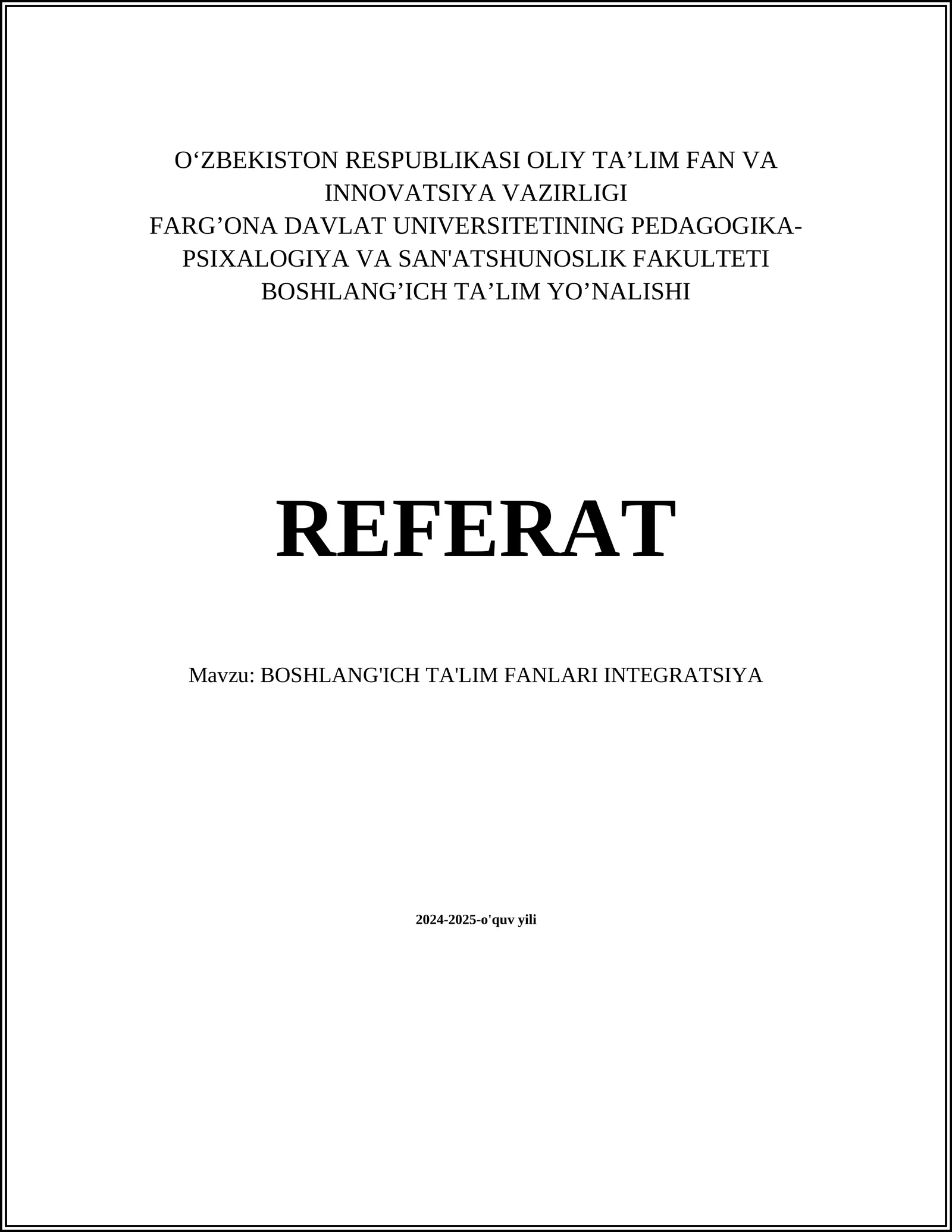 BOSHLANG'ICH TA'LIM FANLARI INTEGRATSIYA