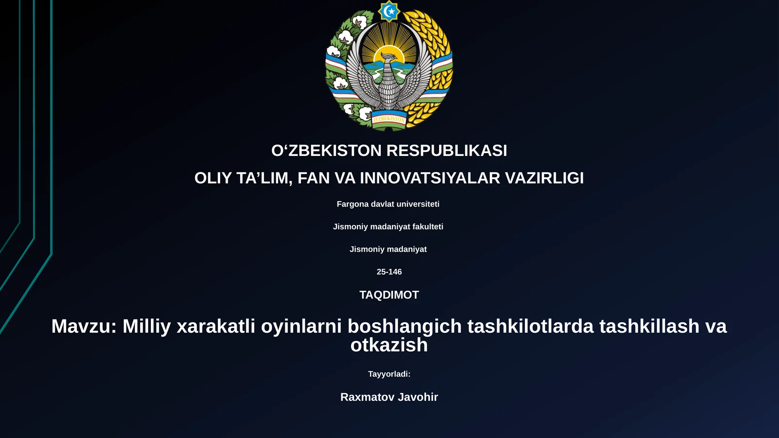 Milliy xarakatli oyinlarni boshlangich tashkilotlarda tashkillash va otkazish