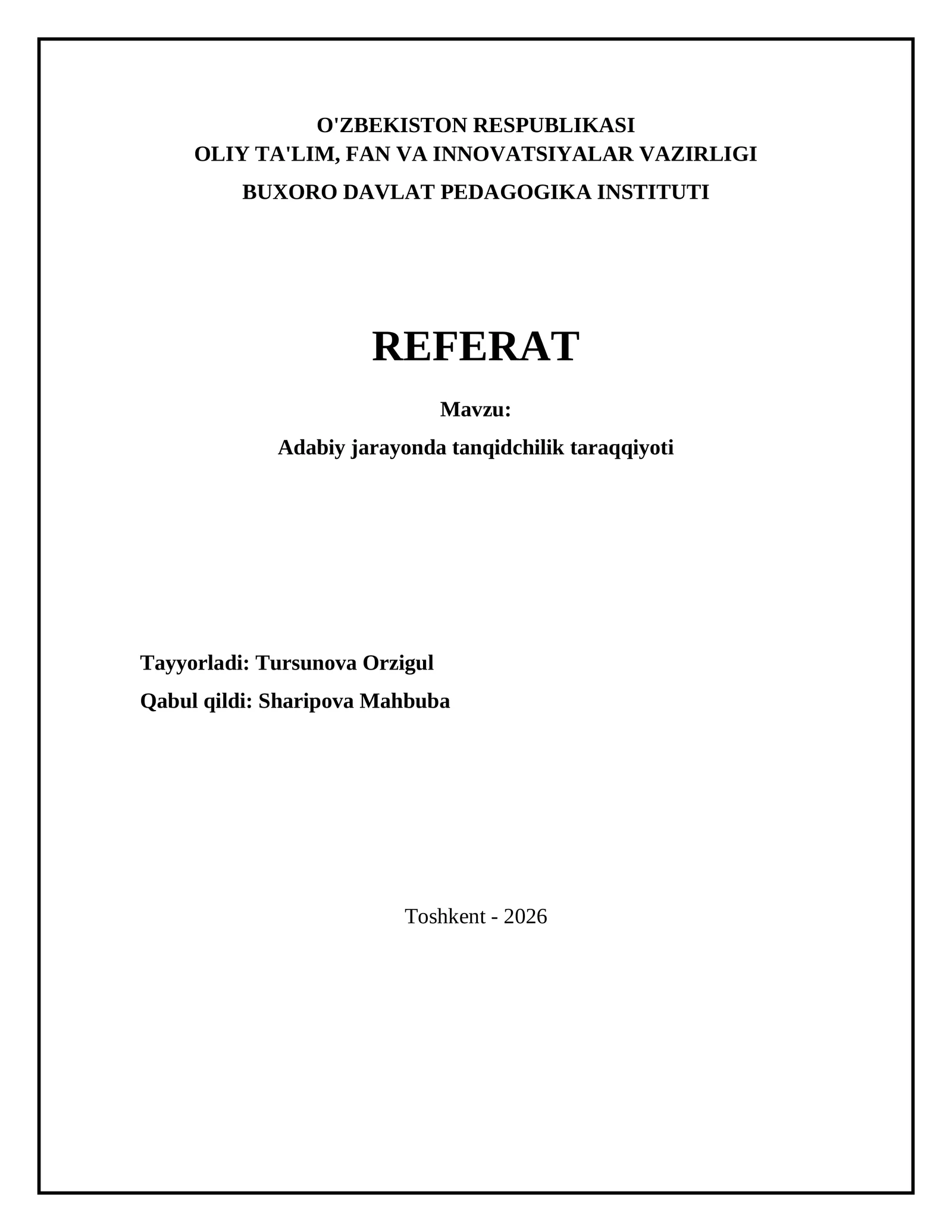Adabiy jarayonda tanqidchilik taraqqiyoti