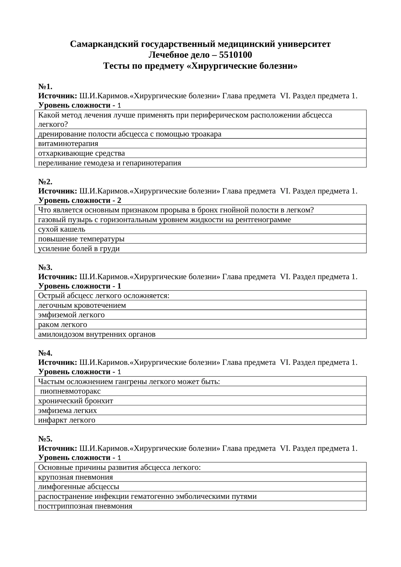 Тесты по предмету «Хирургические болезни»